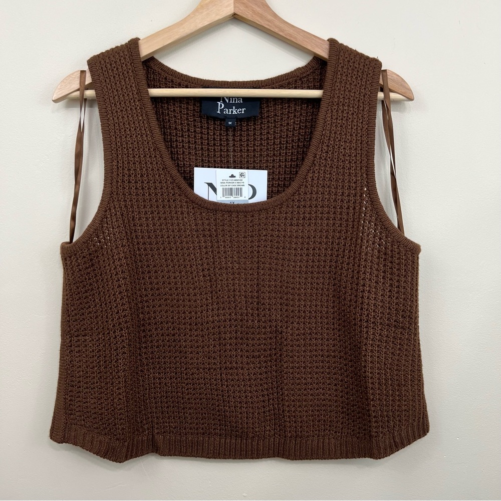Nina Parker Chocolate Brown Crochet Tank Top | 1X